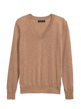 NWT Banana Republic Women’s Merino Wool V-Neck Sweater Tan Size Small